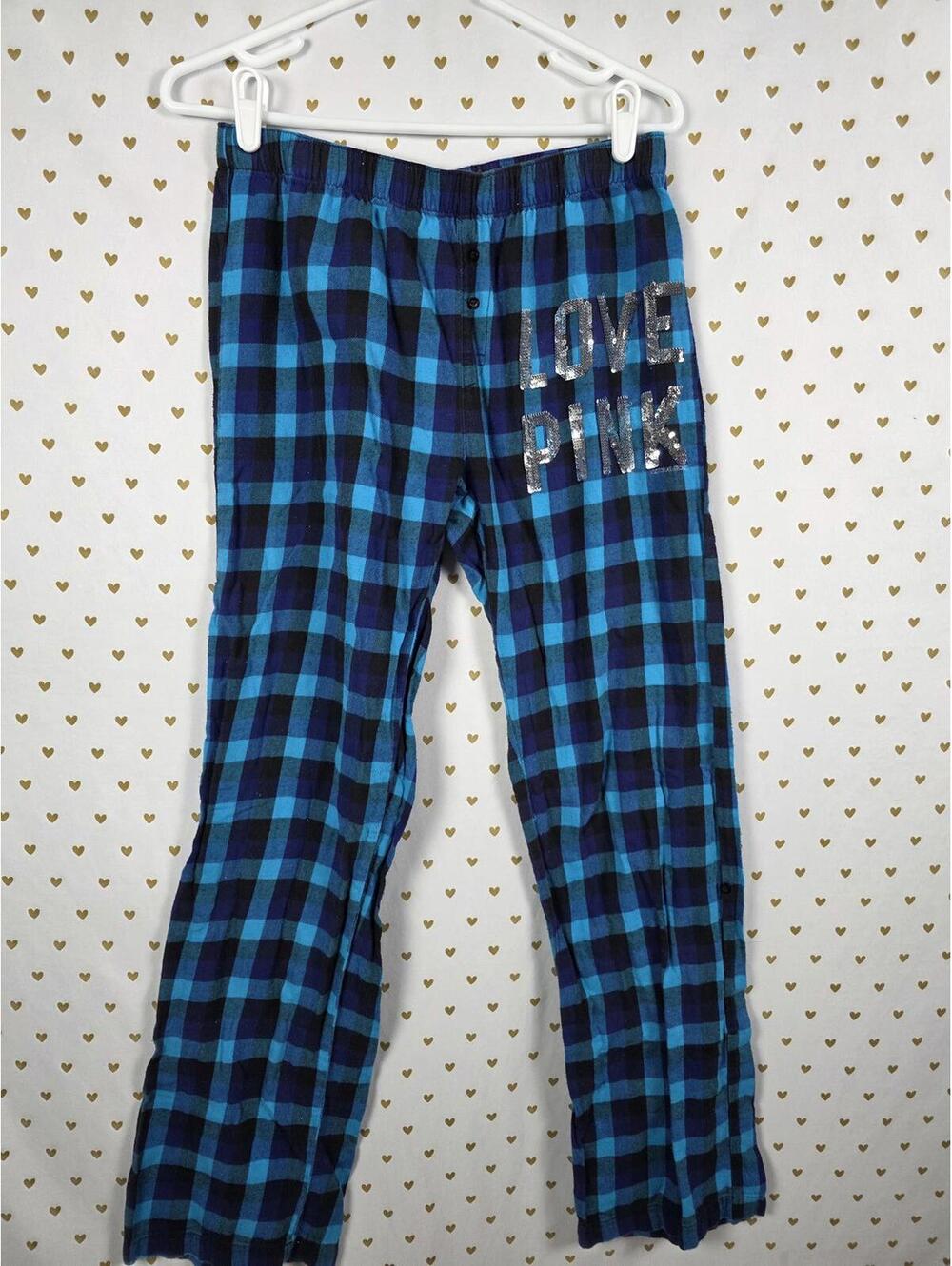 Victorias Secret BLING Plaid Sequined Sleep Pants PJ Bottoms SMALL vintage Rare